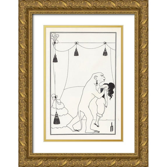Beardsley, Aubrey 23x32 Gold Ornate Wood Framed with Double Matting Museum Art Print Titled - Tales of Mystery 1894 - Murders in Rue Morgue