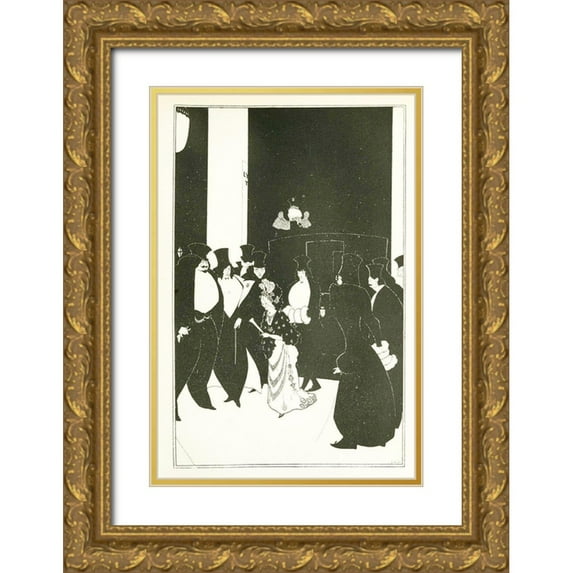 Beardsley, Aubrey 23x32 Gold Ornate Wood Framed with Double Matting Museum Art Print Titled - Yellow Book 1894 Vol.3 - Lady Golds Escort