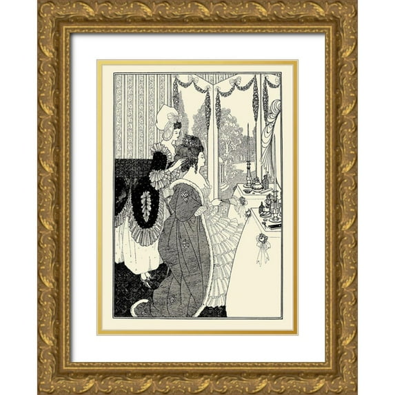 Beardsley, Aubrey 24x32 Gold Ornate Wood Framed with Double Matting Museum Art Print Titled - Rape of the Lock 1896 - The Toilet
