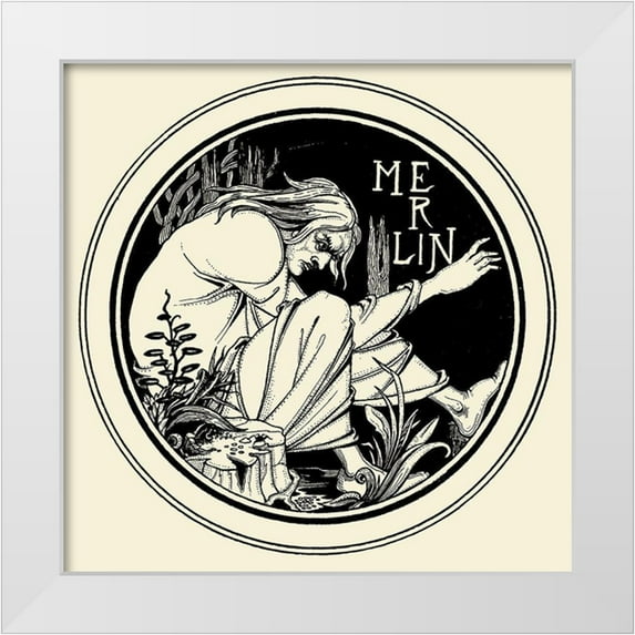 Beardsley, Aubrey 26x26 White Modern Wood Framed Museum Art Print Titled - Morte DArthur 1893 - Merlin
