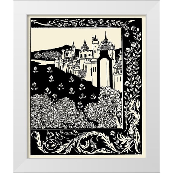 Beardsley, Aubrey 26x31 White Modern Wood Framed Museum Art Print Titled - Morte DArthur 1893 - Camelot