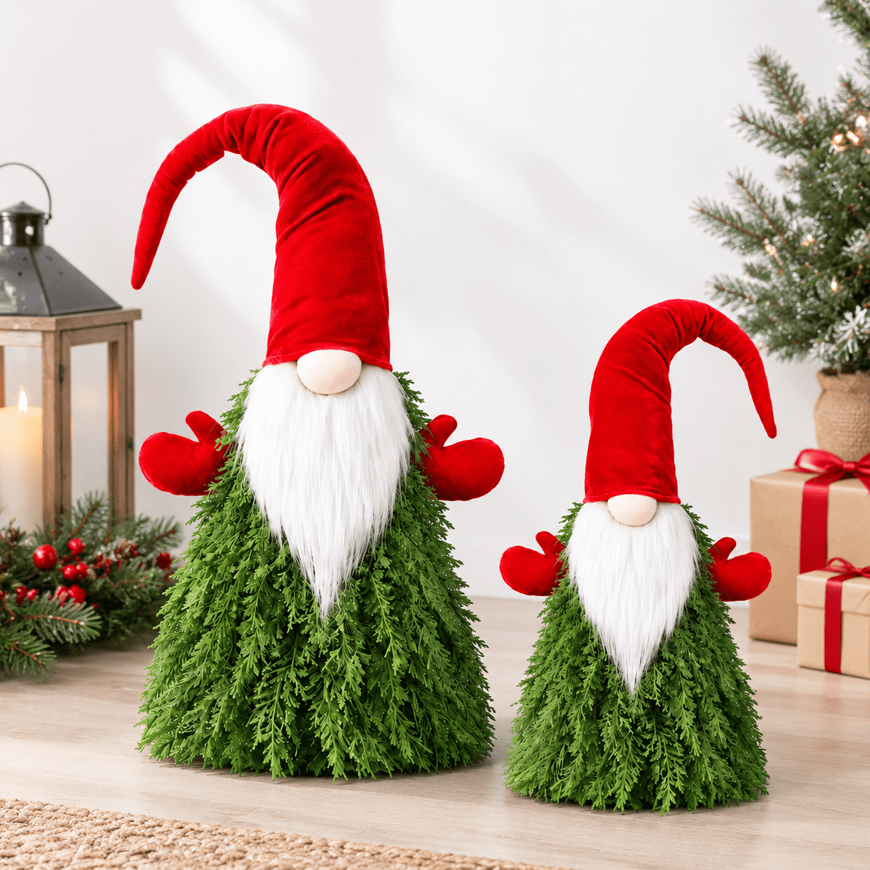 Beardy 26 & 22 in 2-Piece Topiary Tree Decor for Holiday Porch and Yard ...