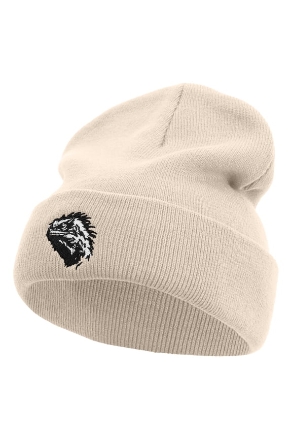 Beared Dragon Embroidered 12 Inch Long Knitted Beanie - Birch OSFM