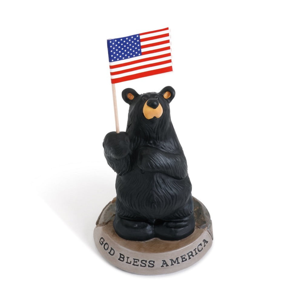 Bearfoots God Bless America Black Bear Holding US Flag Figurine 3005080226 New