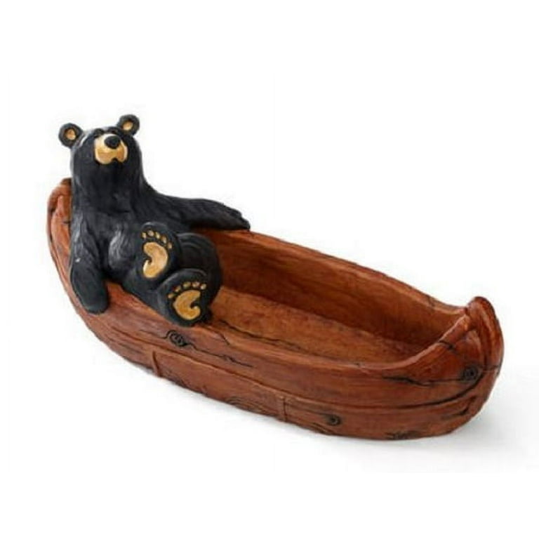 Bearfoots Lazy River Grand Black Bear Relaxing in Canoe Figurine by Jeff  Fleming