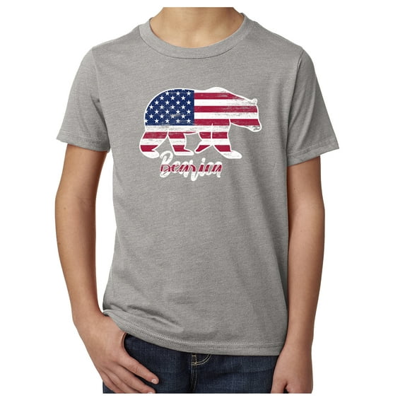 Bearica American Flag Kid's 4th of July Shirts, Patroitic Shirts for Kids - Heather Grey MH200YPATRIOT S2 S