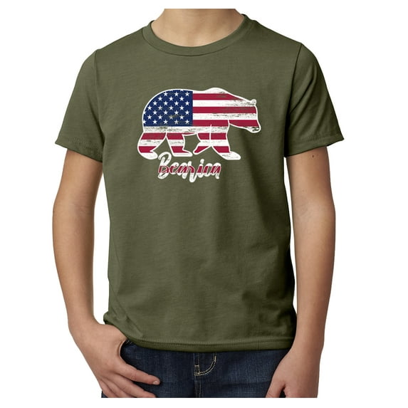Bearica American Flag Kid's 4th of July Shirts, Patroitic Shirts for Kids - Olive MH200YPATRIOT S2 S