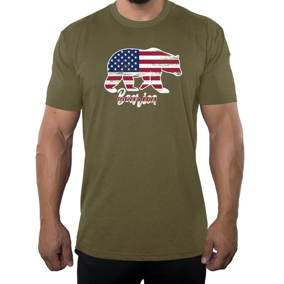Bearica American Flag Men's 4th of July Shirts, Patriotic Shirts for Men - Olive Drab MH200PATRIOT S2 L
