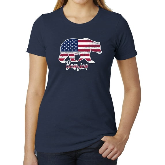 Bearica American Flag Women's 4th of July T-shirts, Patriotic Shirts for Ladies - Heather Navy MH200WPATRIOT S2 M