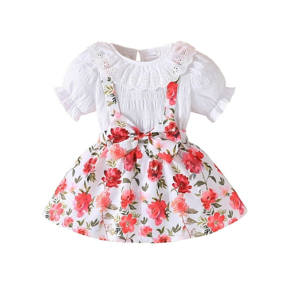 Bearichfupo 2024 Summer Puffy Sleeve   Printed Slip Dress Fashion Everything Casual Two Piece Set, Sizes 18-24 Months