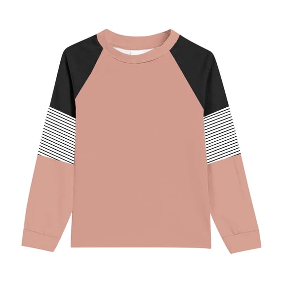 Bearichfupo Girl's Casual Big Kids Long Sleeve Striped Color Block Casual Tees With Pockets,Girls Crewneck Tees,Sizes 7-8 Years