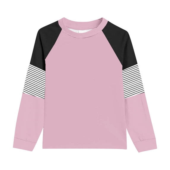 Bearichfupo Girl's Casual Big Kids Long Sleeve Striped Color Block Casual Tees With Pockets,Girls Crewneck Tees,Sizes 9-10 Years