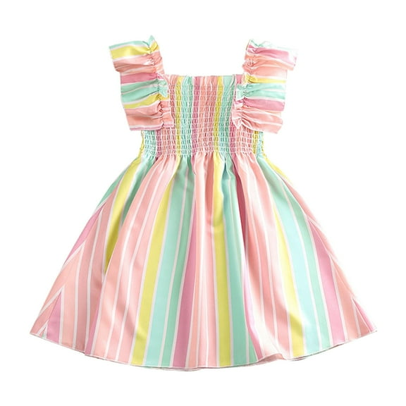 Bearichfupo Girls Sleeveless Layered Summer Rainbow Girls Dress Sling Princess Dress, Sizes 3-4 Years