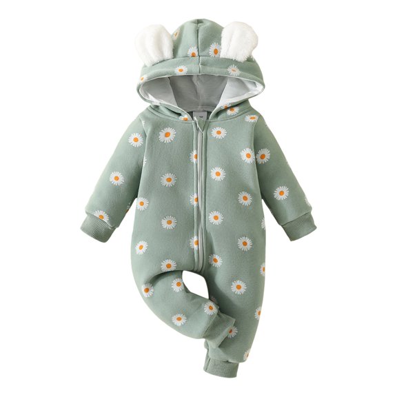 Bearichfupo Infant Boys Girls Long Sleeve Floral Prints Hooded Romper Newborn Fleece Warm Jumpsuit,Sizes 6-9 Months