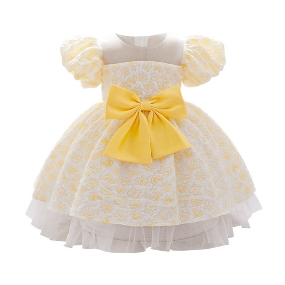 Bearichfupo Infant Girls Birthday Dress Baby Puffy Sleeve Print Bowknot Princess Party Dress, Sizes 12-18 Months