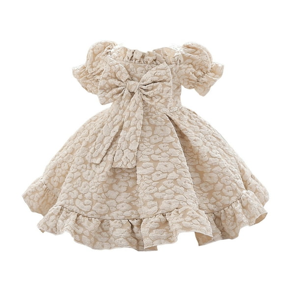 Bearichfupo Infant Girls Style Girl's Dress Baby Bow Puff Sleeve Princess Dress Short Sleeve Princess Dress, Sizes 12-18 Months
