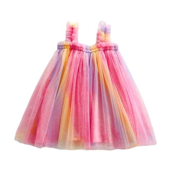 Bearichfupo Kids Children's Summer Sleeveless Mesh Princess Dress Rainbow Mesh Flying Sleeve Girls Dress, Sizes 2-3 Years