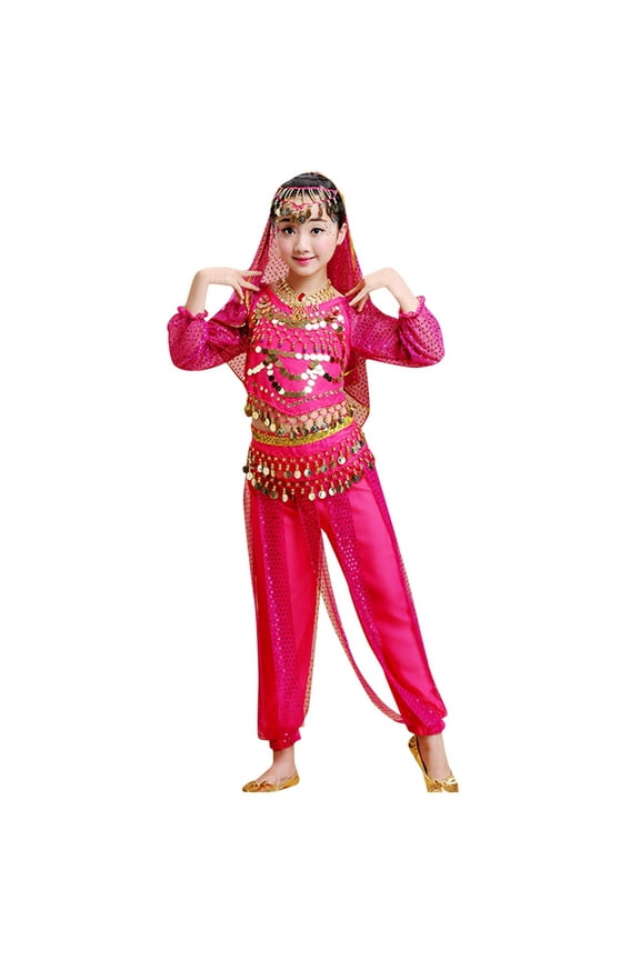 Kids Girls Indian Belly Dance Girl Halloween Performance Sets,Girls' Pant Sets Sizes 5-6 Years