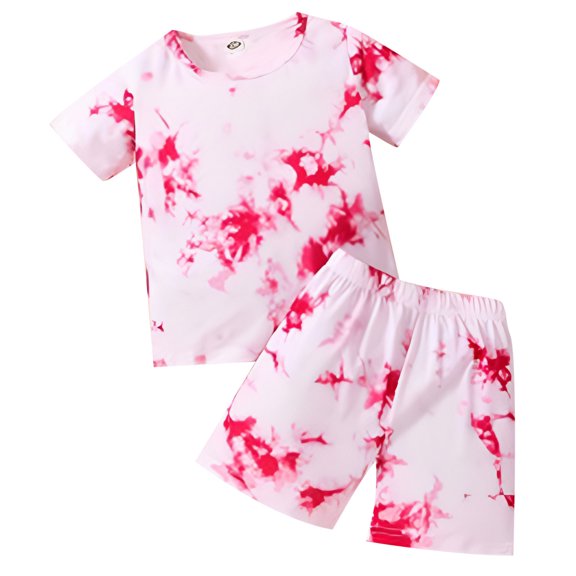 Bearichfupo Kids Toddler Baby Unisex Spring Summer Print Cotton Short Sleeve Tshirt Tops Shorts Outfits Clothes,Girls' Short Sets Sizes 1-2 Years