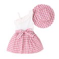 thumbnail image 1 of Bearichfupo Kids Winter Girls Sleeveless Ruffles Sleeveless Pink Plaid Princess Dress With Belt Hat 3pcs Sets, Sizes 5-6 Years, 1 of 6
