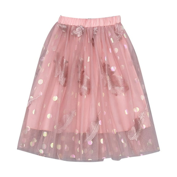 Bearichfupo Little Child Girls Long Skirt High Waist Mesh Half Skirt Feather Spotted Skirt Cute Skirt For Girls, Sizes 9-10 Years