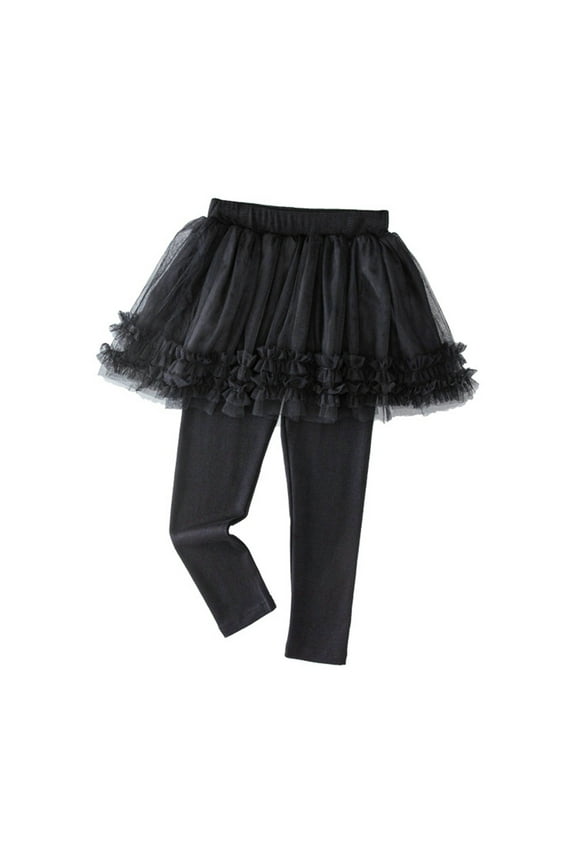 Little Girls Footless Leggings With Tutu Ruffle Skirt Stretchy Cotton Pantskirt, Sizes 4-5 Years