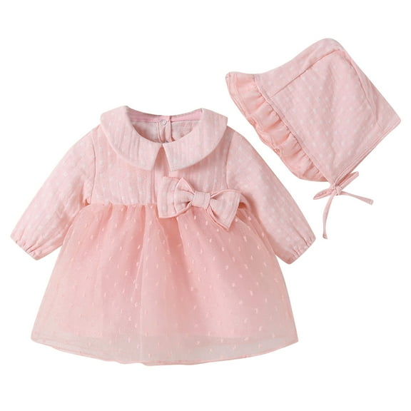 Bearichfupo Newborn Infant Baby Girls Spring Summer Tulle Solid Long Sleeve Birthday Party Romper Princess Dress Hat Clothes, Sizes 0-3 Months