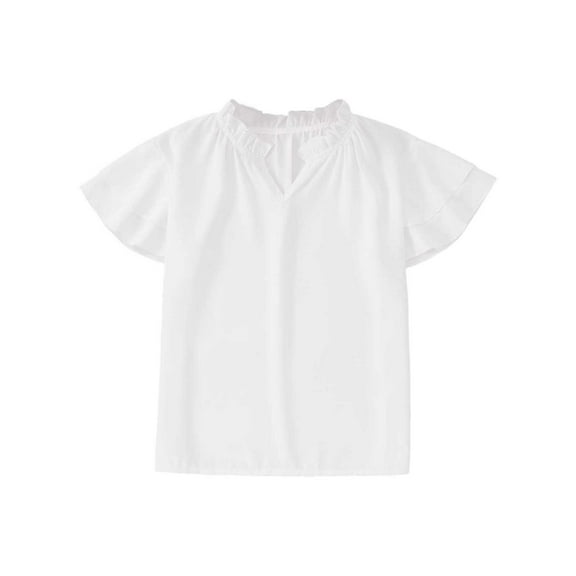 Bearichfupo Shirts For Teen Kids Girls Fly Sleeve Solid Ruffles T Shirt Child Casual V Neck Trendy Tops,Girls Summer T Shirts,Sizes 11-12 Years