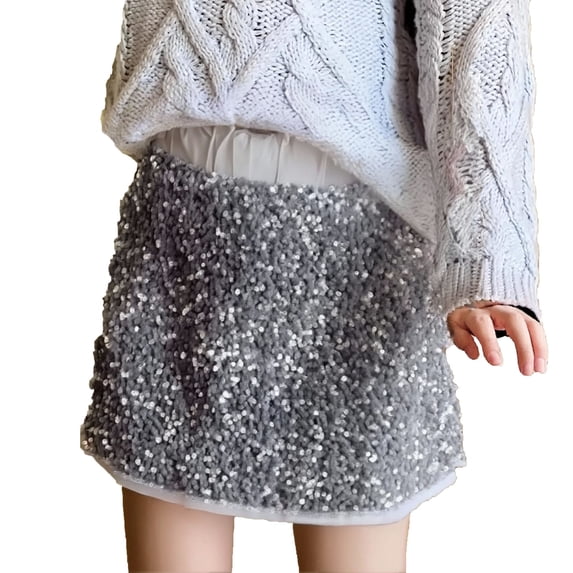 Bearichfupo Sparkly Sequin Skirt For Girls Toddler Kids Girl's Elastic Waistband Skirts Sizes 6-7 Years