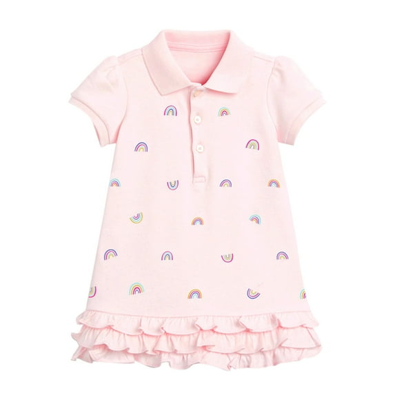 Bearichfupo Summer New Children's Clothing Skirt Girl Love Dress Knitted Cotton Cartoon Princess Dress With Short Sleeve Pleated Skirt, Sizes 18-24 Months