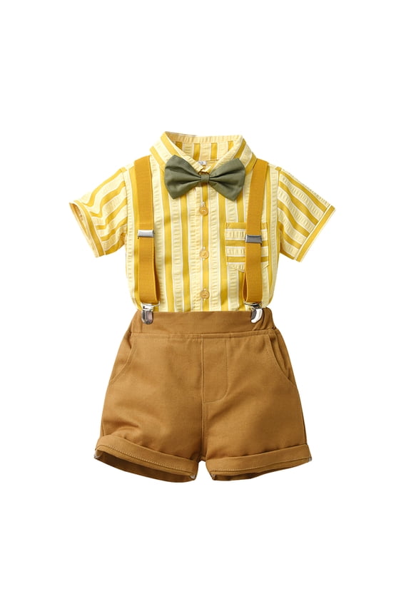 Toddler Boys Short Sleeve Striped T Shirt Tops Suspenders Shorts Child Kids Gentleman Outfits,2 Piece Set,Sizes 6-9M