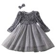 thumbnail image 1 of Bearichfupo Toddler Children Girls Long Sleeve Sequin Solid Dresses Tulle Dress Evening Dress Clothes Headbands Outfits, Sizes 2-3 Years, 1 of 4