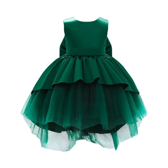 Bearichfupo Toddler Dark Green Solid Color Back Big Bow Dress Dress Dress Birthday Dinner Performance Princess Dress, Sizes 12-18 Months