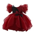 thumbnail image 1 of Bearichfupo Toddler Girls Fly Sleeve Bowknot Patchwork Color Ruffles Pageant Gown Party Evening Dress Wedding Dress For Children Clothes Fashion, Sizes 0-6 Months, 1 of 6