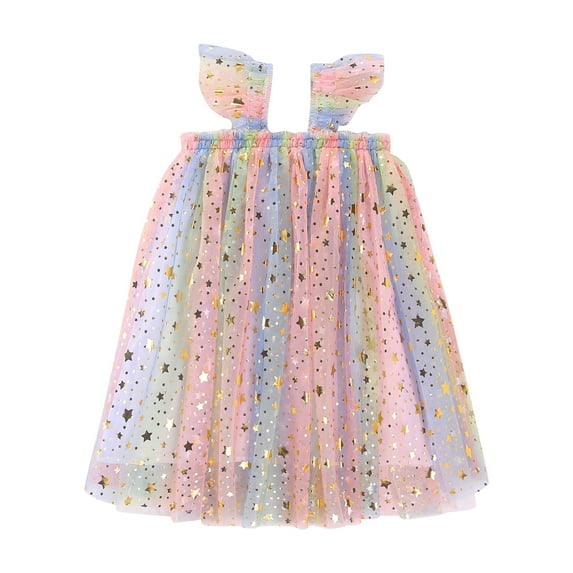 Bearichfupo Toddler Girls Fly Sleeve Rainbow Tie Dye Tulle Princess Dress Dance Party Dresses Clothes, Sizes 3-4 Years