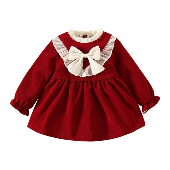 Bearichfupo Toddler Girls Long Sleeve Solid Color Ruffles Bowknot Dress Dance Party Dresses Clothes, Sizes 12-18 Months