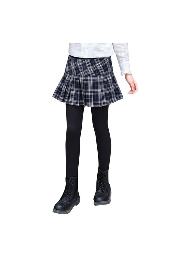 Toddler Girls Pantskirt Footless Leggings With Plaid Skirt Kids Clothes Pants, Sizes 7-8 Years