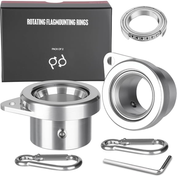 Bearing Steel Ball Flag Pole Rings, Tangle Free Aluminum Alloy Flag Pole Spinners, 360 Rotating Flagpole Rings with Carabiners, Fit Flagpole with 0.75-1inch Diameter, Flagpole Parts, 1 inch Silver
