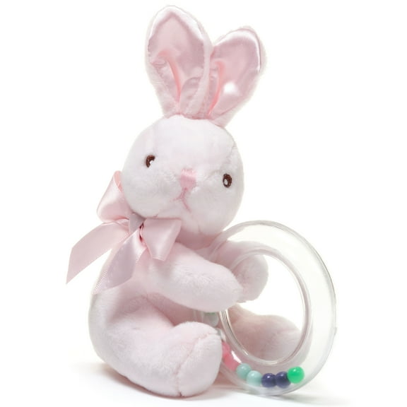 Bearington Baby Cottontail Plush Stuffed Animal Pink Bunny Shaker Toy Ring Rattle - 5.5" Bunny Rattle