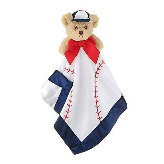 Bearington Baby Lil Slugger Snuggler, 15 Inch Baseball Plush Stuffed Animal Teddy Bear Security Blanket Lovey for Babies