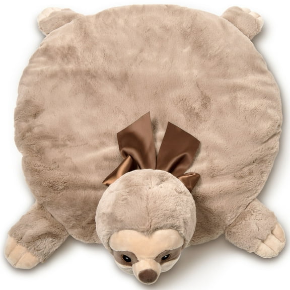 Bearington Lil Speedster Sloth Tummy Time Mat - 30" x 30" Plush Baby Mat for Floor - Soft Quilted Velour Baby Play Rug and Blanket for Newborns - Washable Nursery Dcor Gift for Boys or Girls