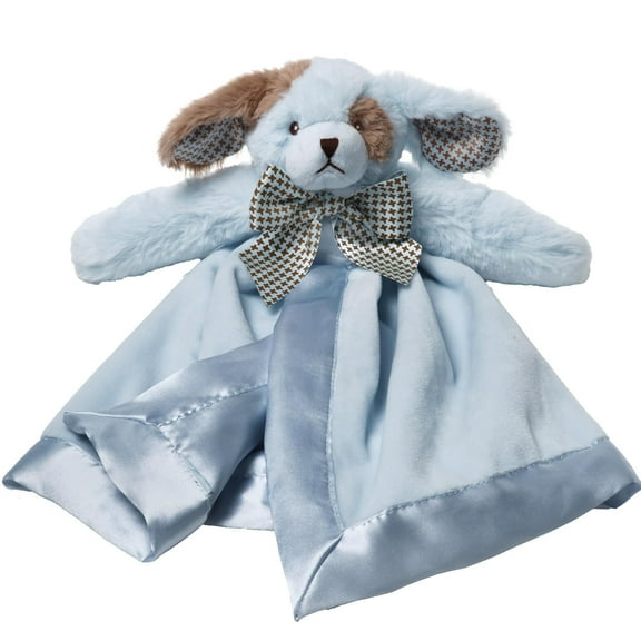 Bearington Baby Waggles Snuggler, Plush Puppy Dog Security Blanket, Lovey (Blue) 15"