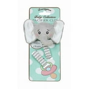 Bearington Collection Baby Pacifier Holder Clip for Baby Girls & Boys | Lil’ Spout Plush Gray Elephant Binkie & Paci Clip | Non Silicone | Satin Leash, Strap, & Binky Clip