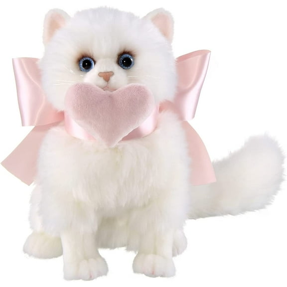 Bearington Collection Pretty Purrfect Plush Cat Stuffed Animal Holding Heart, 10 inch