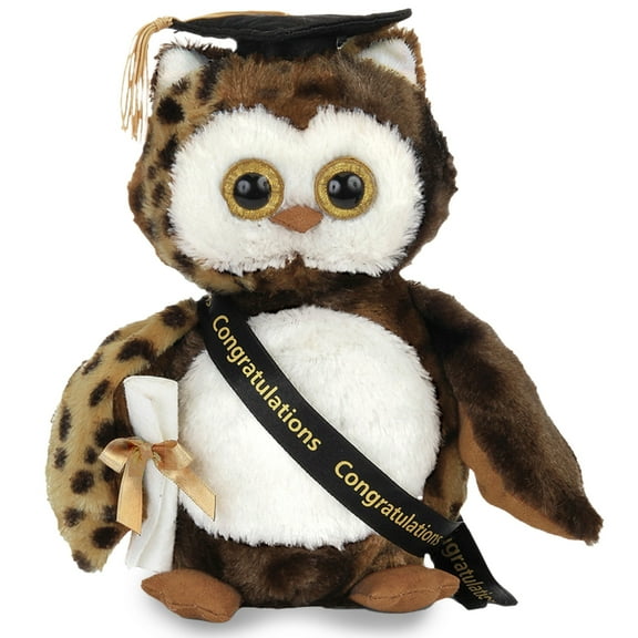 Bearington Graduation Plush Toy 8.5" Owl Stuffed Animal, Black Cap with Diploma & Sash, gift for Class of 2024