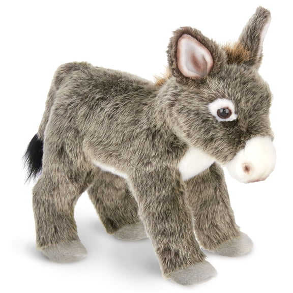 Bearington Pedro Donkey Stuffed Animal- 12" Huggable Baby Donkey Plush Toy with Soft Fur, Lifelike Details and Weighted Body - Adorable Mule Stuffed Animal Gift for Kids and Toddlers