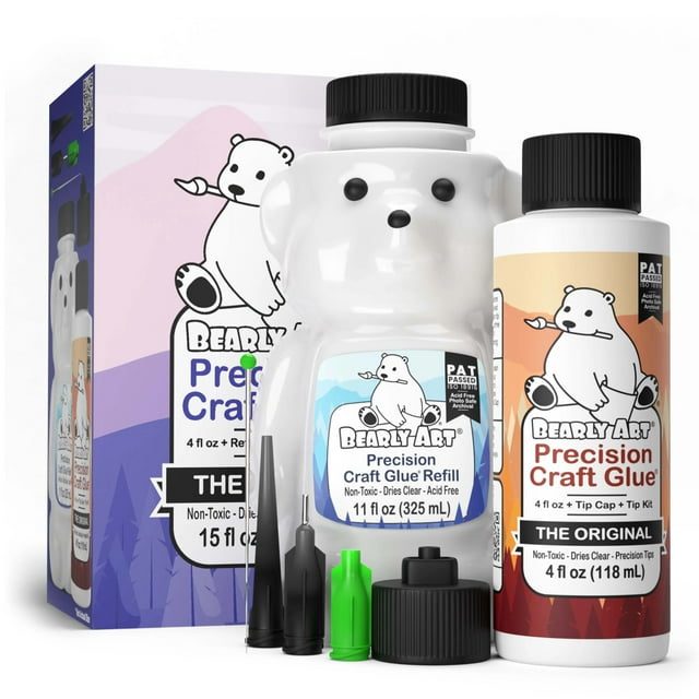 Bearly Art Glitter Crafters Precision Craft Glue Bundle 4 FL Oz, Tip