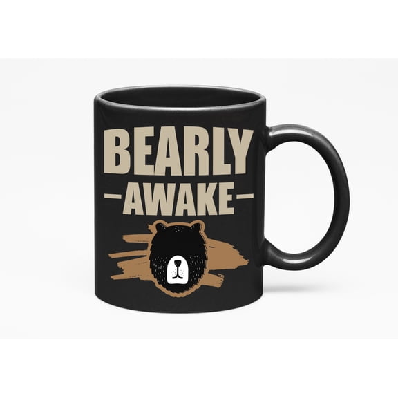 Bearly Awake, Cute Ceramic Bear Pun or Drinking Cup, Black 11oz Ceramic Mug
