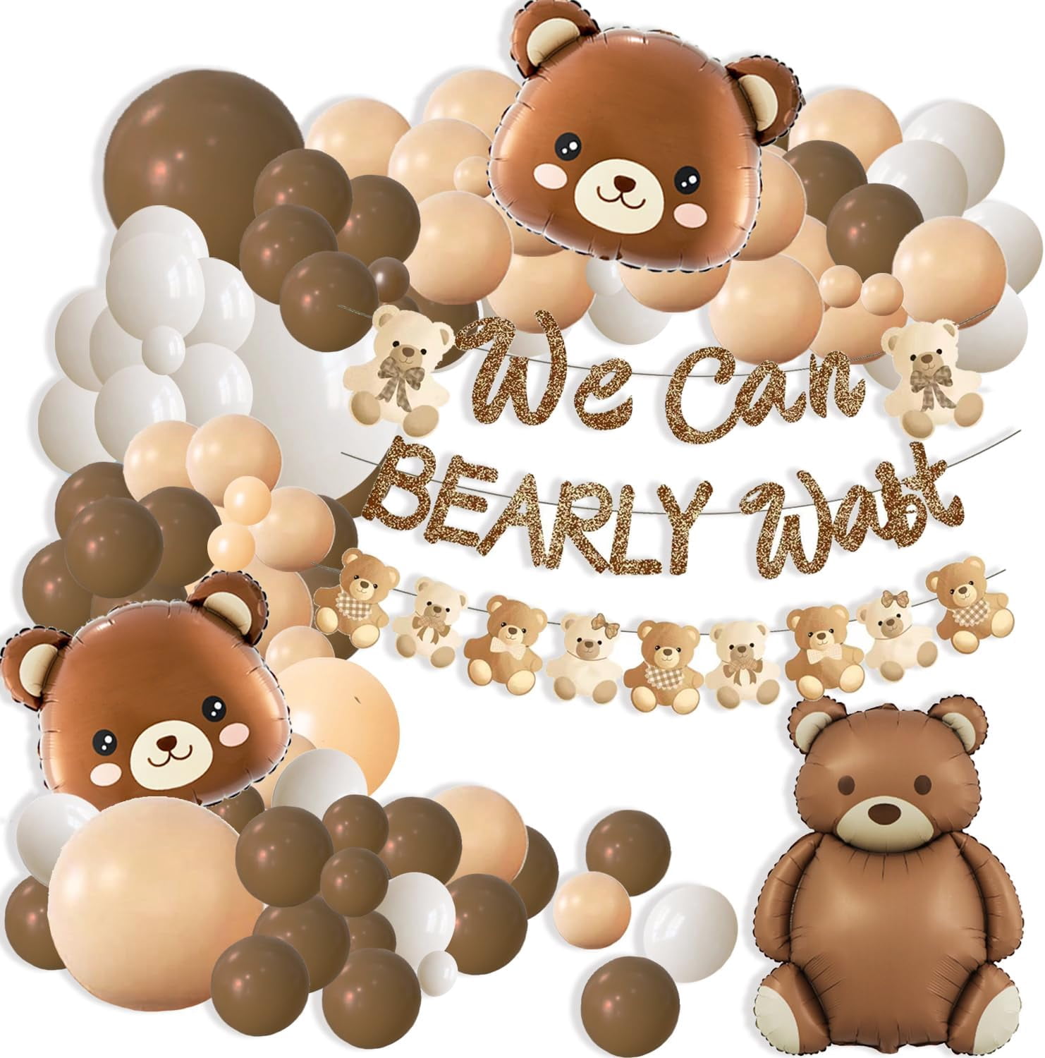 Bearly Wait Baby Shower Decorations Boho Bear Balloons,Bearly Wait Banner with Slogans,129pcs Nude and Brown Balloon Arch, Bear Baby Shower Gender Reveal,Birthday Party