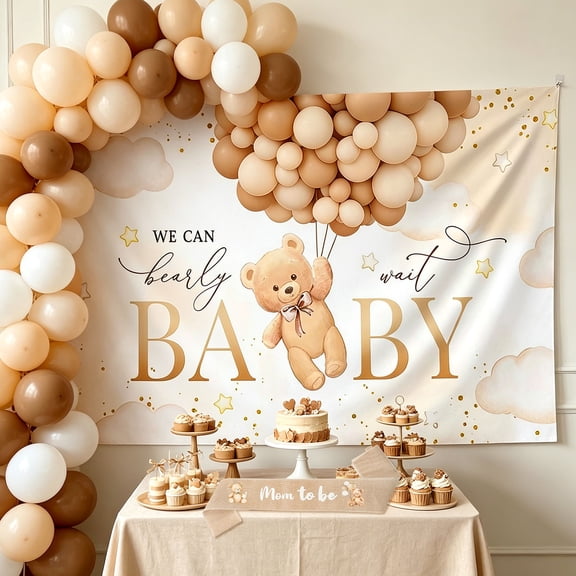 Bearly Wait Bear Theme Decor Set - Warm Neutral Party Backdrop & Balloon Kit